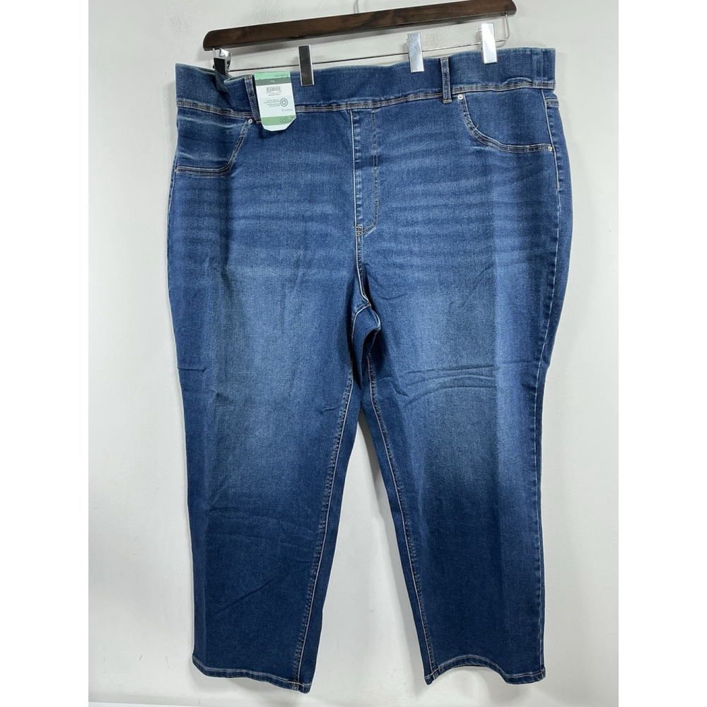 Womans NWT Terra & Sky Dark Blue Straight Leg Pull On Jeans 4X